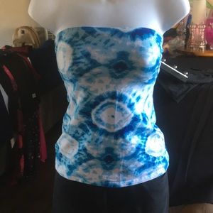 Blue and white tie died tube top